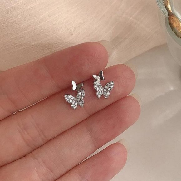 925 Sterling Silver Diamond Butterfly Earrings C - Picture 5 of 5